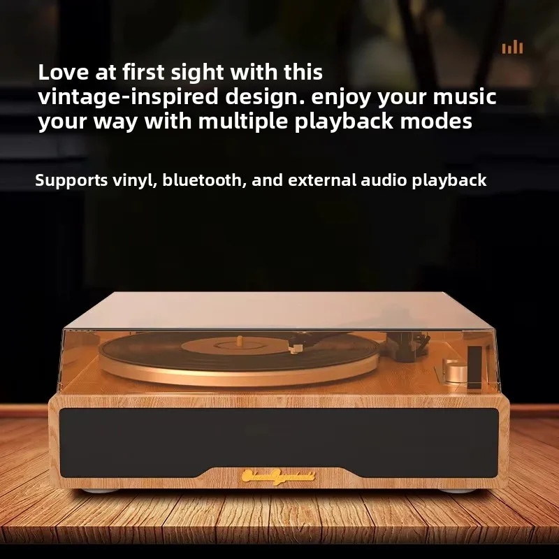 MzeliKing Pemutar Rekaman Vinyl Kayu Bergaya Retro dengan Speaker Mikrofon Terintegrasi Daya Keluaran 20W-Tersedia di Luar Negeri