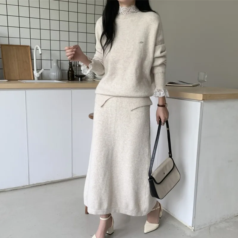 مجموعة Ele Knitted Dr and Top للنساء أوائل الربيع Faion Rich Girl Sle Long Sve Crew Ne سترة ودكتور كومبو