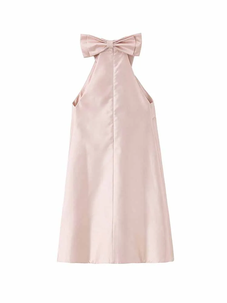 HH Nuova donna moda invernale senza maniche colletto all'americana sexy elegante abito decorativo con fiocco in raso abito corto stile dolce femminile