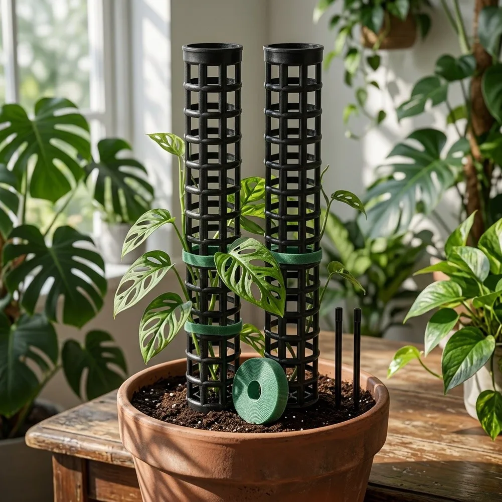 Black Plastic Moss Pole for Monstera Plant Support 2pcs 4pcs 6pcs Extendable Climbing Plant Stake for Indoor Garden