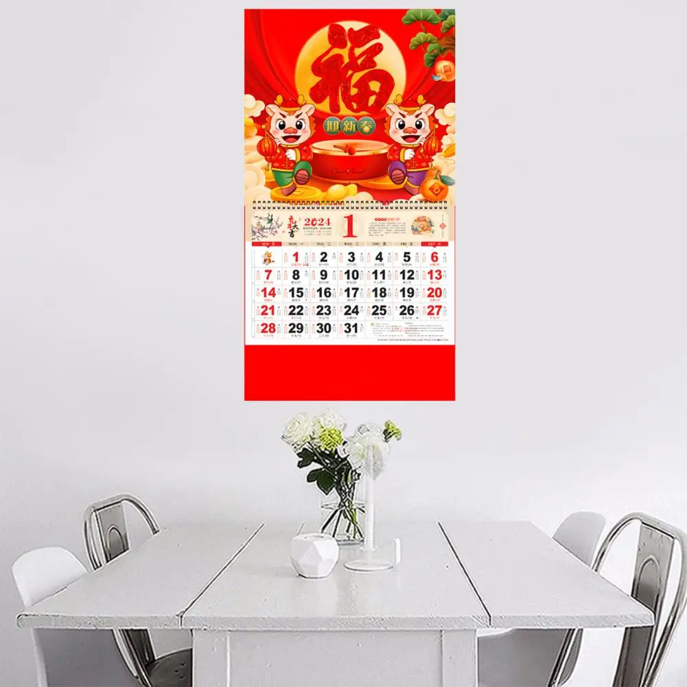 Calendario annuale del pianificatore 2024 anno del calendario da parete del drago Design in lamina d'oro per la decorazione tradizionale del capodanno cinese