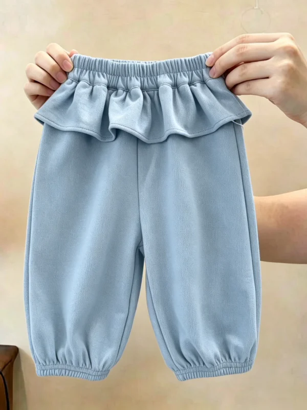 Fashionable Girls' Autumnal Korean Style Ruffle  Sweatpants Slim Fit Versatile New 2026 Baby Girls' Cuffed Casual Pants