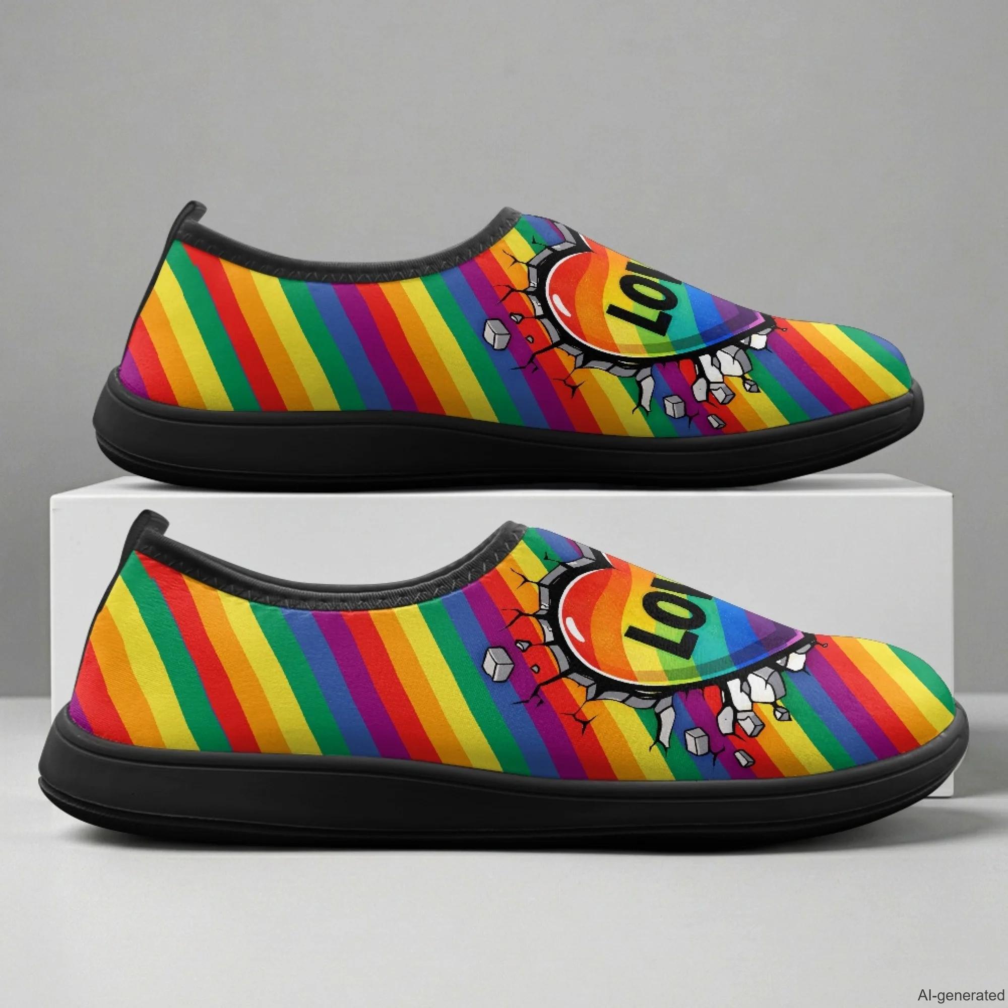 XIXIRIMIDO – chaussures à bout large pour hommes et femmes, chaussures en maille respirante, imprimé cœur arc-en-ciel, baskets à la mode, chaussures de marche, 36-46