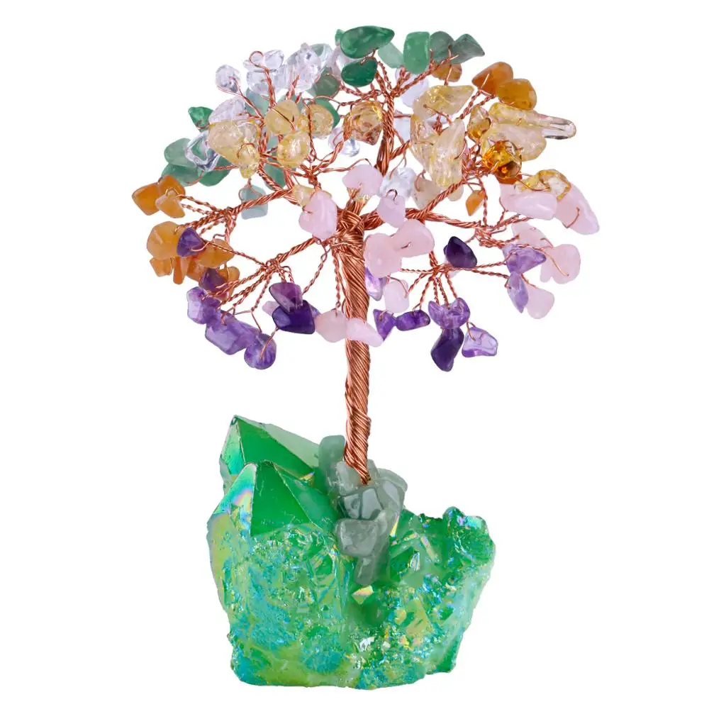 

TUMBEELLUWA Natural Crystal Money Tree Titanium Quartz Cluster Base Bonsai Feng Shui Luck Figurine