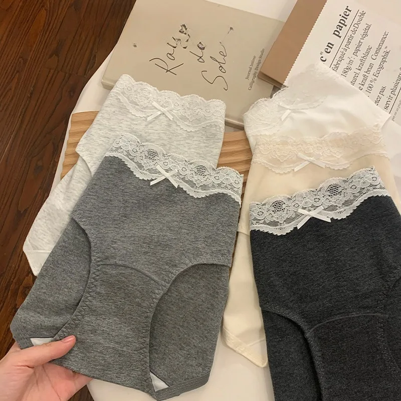 SP & CITY เกาหลีผ้าฝ้ายชุดชั้นในผู้หญิงต่ําเอวน่ารักโบว์กางเกงลูกไม้สาวหวาน Breathable กางเกงไม่มีรอยต่อ