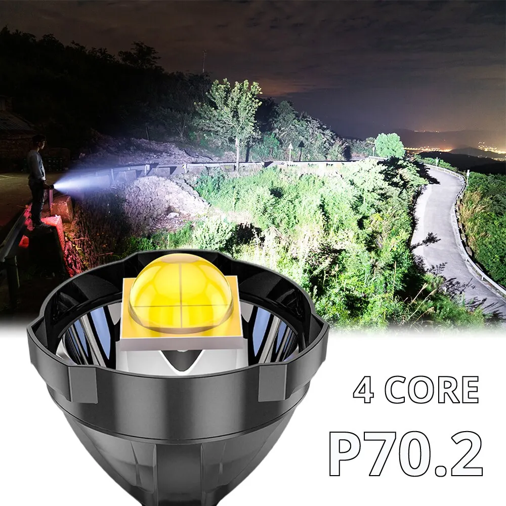 Rechargeable High Power Led Flashlights Ultra Long Lighting Distance Lamp Searchlight XHP70 Powerful Lantern Torches