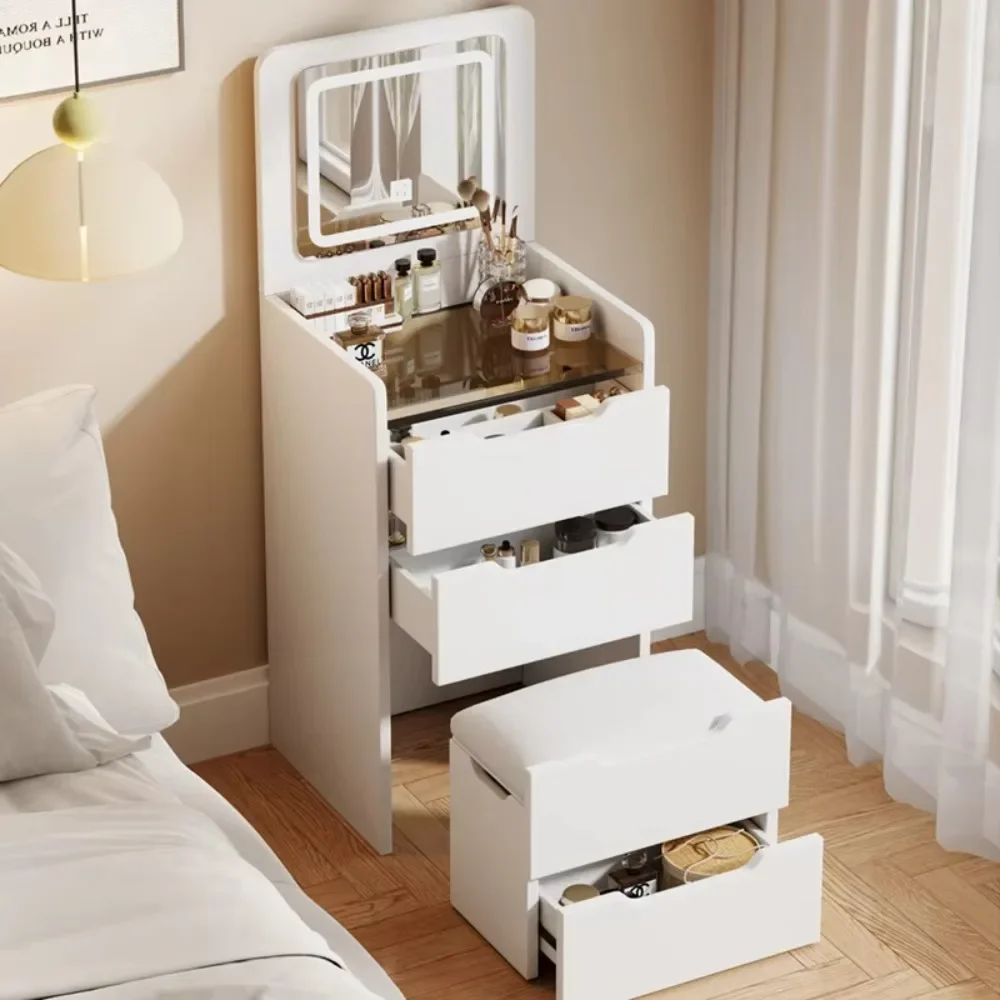Modern Vanity Storage Cabinet Dressing Table for Bedroom Small Apartments Hotel-Style Makeup with LED Mirror & Multi-Drawer