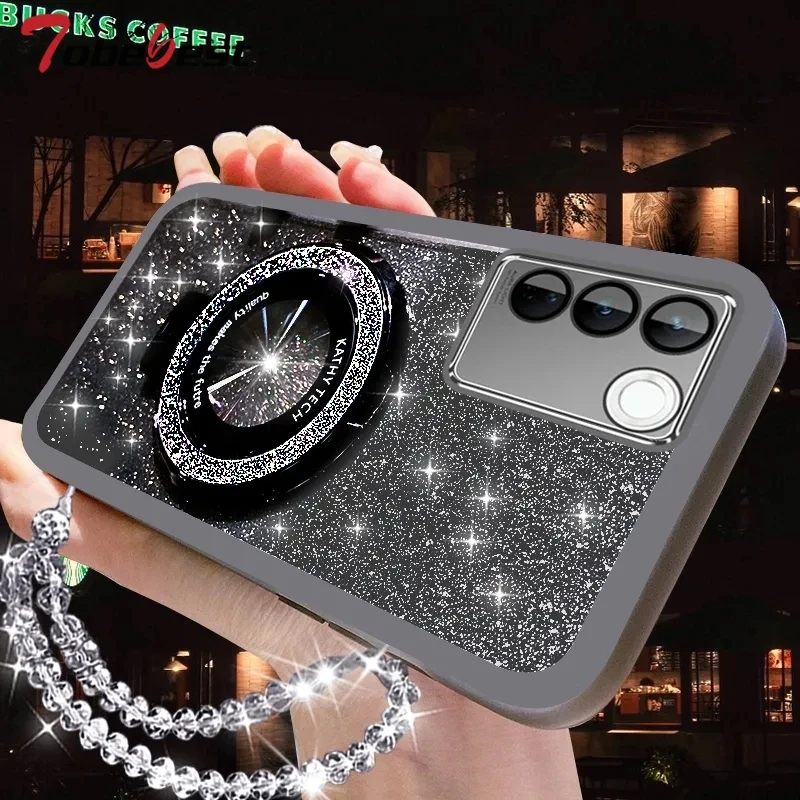 Glitter Crystal Bracelet Magsafe Phone Holder Case For Samsung Galaxy M35 M55 M54 M53 M34 M33 M15 M14 M13 F15 F14 F13 C55 4G 5G