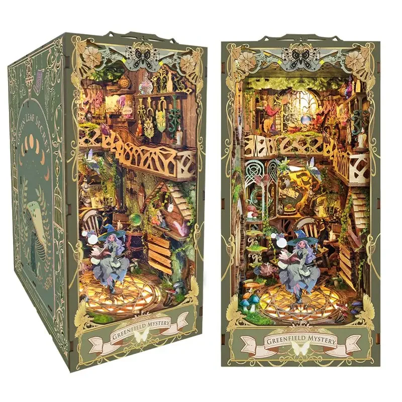 

Diy Wooden Magic House Book Nook Shelf Insert Kits Miniature Green World Bookends Doll Houses Bookshelf Handmade Crafts Gifts