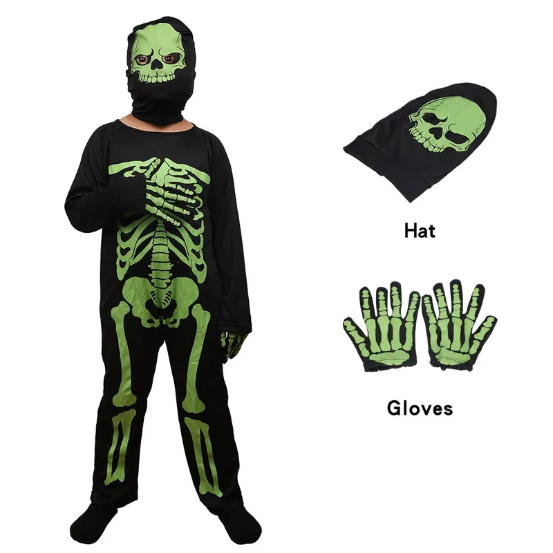Halloween Kids Spooky Ghost Cosplay Costume Glow in The Dark Clothing Fancy Dress for Carnival Party No Sickle