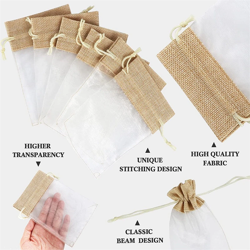 30Pcs 10x15cm Jute Organza Drawstring Bag Wedding Gift Candy Package Bags Birthday Party Supplies Christmas Small Jewery Pouches