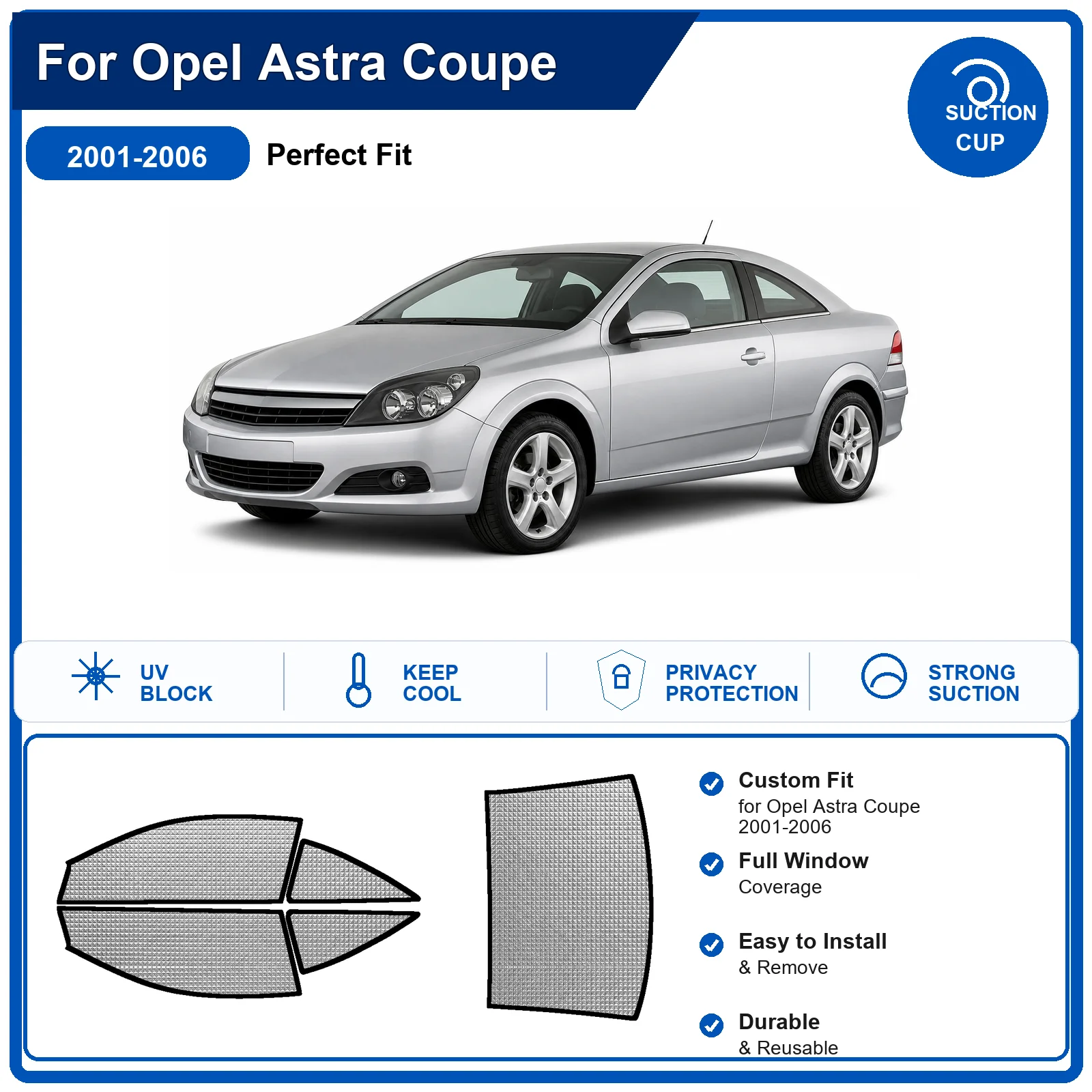 For Opel Astra Coupe 2001-2006 Custom Full Set Windshield Sun Shade Aluminum Foil Heat Insulation Anti UV Foldable