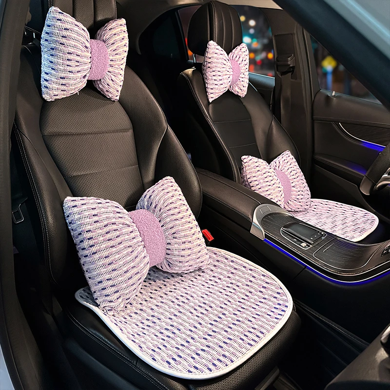

Универсальный чехол и набор подушек для автомобильного сиденья с подголовником, поясничной опорой, вентилируемый плед, розовый, милый, в корейском стиле, автодекор