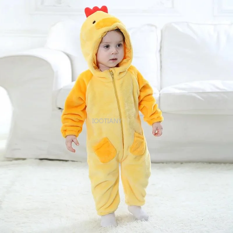 Nuovo costume da pulcino giallo per neonato da bambina per ragazzi Kigurumi per tuta comoda in flanella per bambini