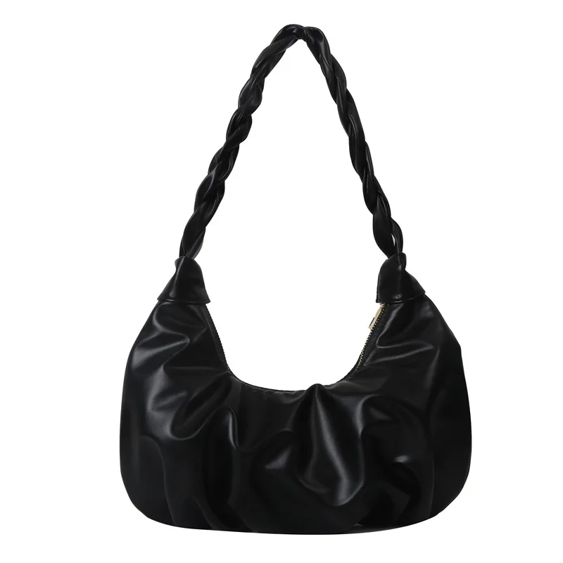 Saco de bolinho plissado simples feminino, bolsa casual de axilas, novo, 2024