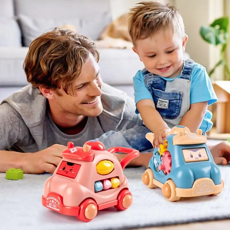 Kid Pull Along Toy Walking Trolley Musical Light Up Car Toy Crawling To Walking Learning Toys Cartoon Polyhedral Trolley Car Toy