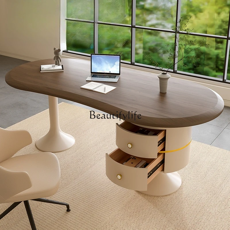 

Medieval style study table Household small apartment Italian light luxury minimalist cream style computer desk