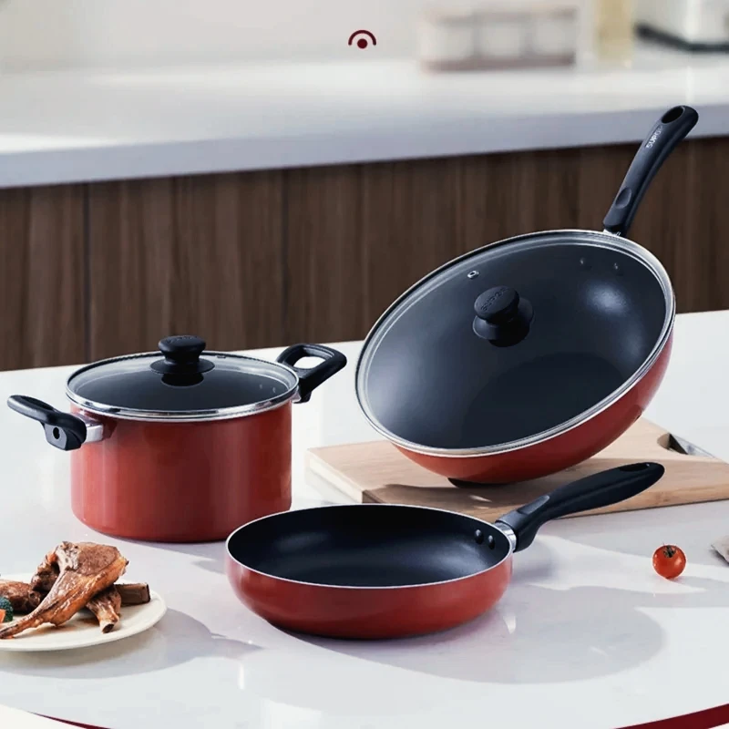 

Cookware Set Non-Stick Kitchen Collection Household Three-Piece Frying and Cooking Pans Gas and Induction Compatible