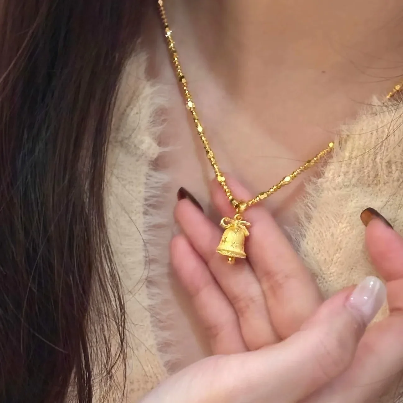 Vintage Sparkling Bowknot Collar Chain Inspiration Brushed Snowflake cute Small Bell Pendant Necklace fine Jewelry Gifts