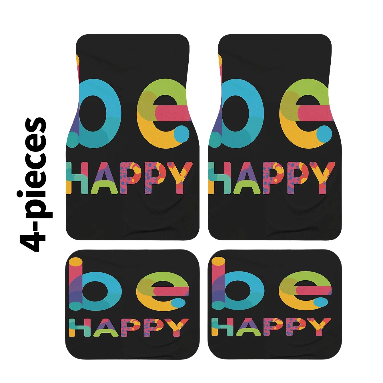 4pcs Set Of Car Floor Mats, Printed With Colorful Letter Patterns Forming 