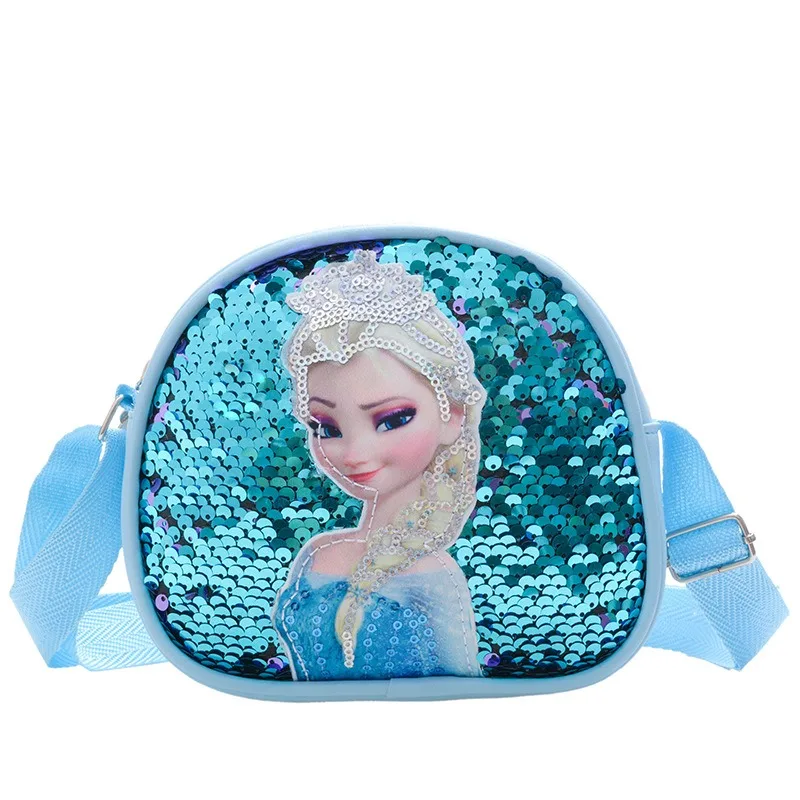 Disney New Princess Series Crossbody Bags Frozen 2 Elsa Sofia Cartoon Shoulder Bag for Girls Fashion Sequins Handbags Kids Gifts