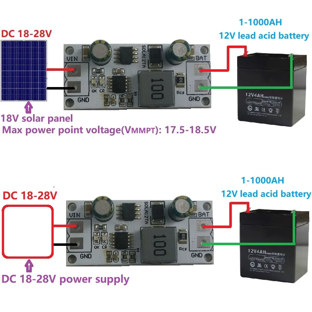 For 12V 1-1000AH Lead Acid Battery UPS Storage Battery MPPT Solar Panel Controller Board Solar Controller Charging Module