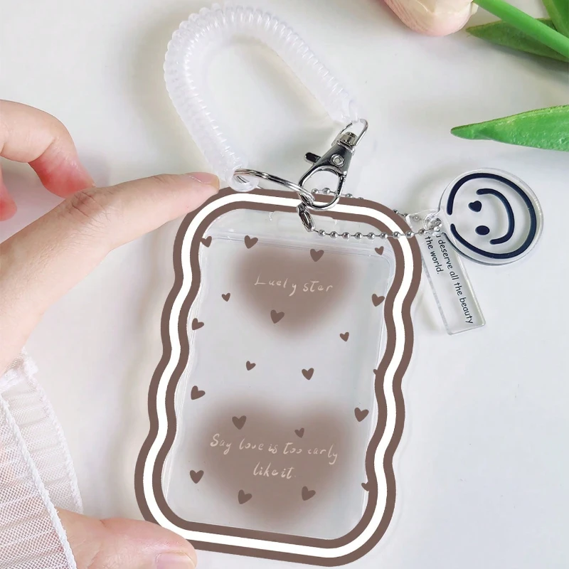 Transparent Card Cover with Wave Pattern Suitable for Student Campus Lanyard Cards Holder Kpop Photocard Holder Pendant Keychain