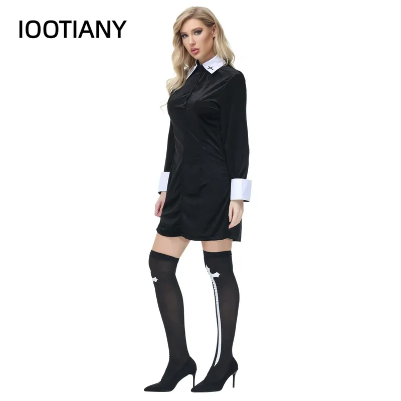 CosplayMujer Sexy monja gótico disfraz oscuro adulto carnaval Halloween iglesia vestido religioso Abbey Adams Cosplay vestido de lujo parte