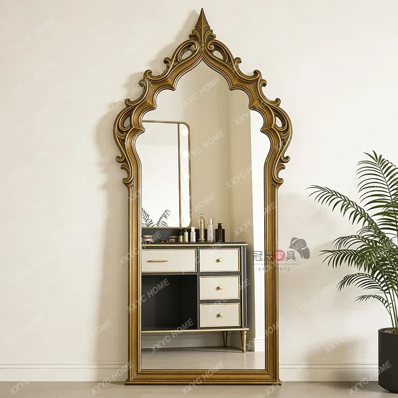 

retro carved full-body mirror villa classical floor fitting mirror special-shaped cloakroom