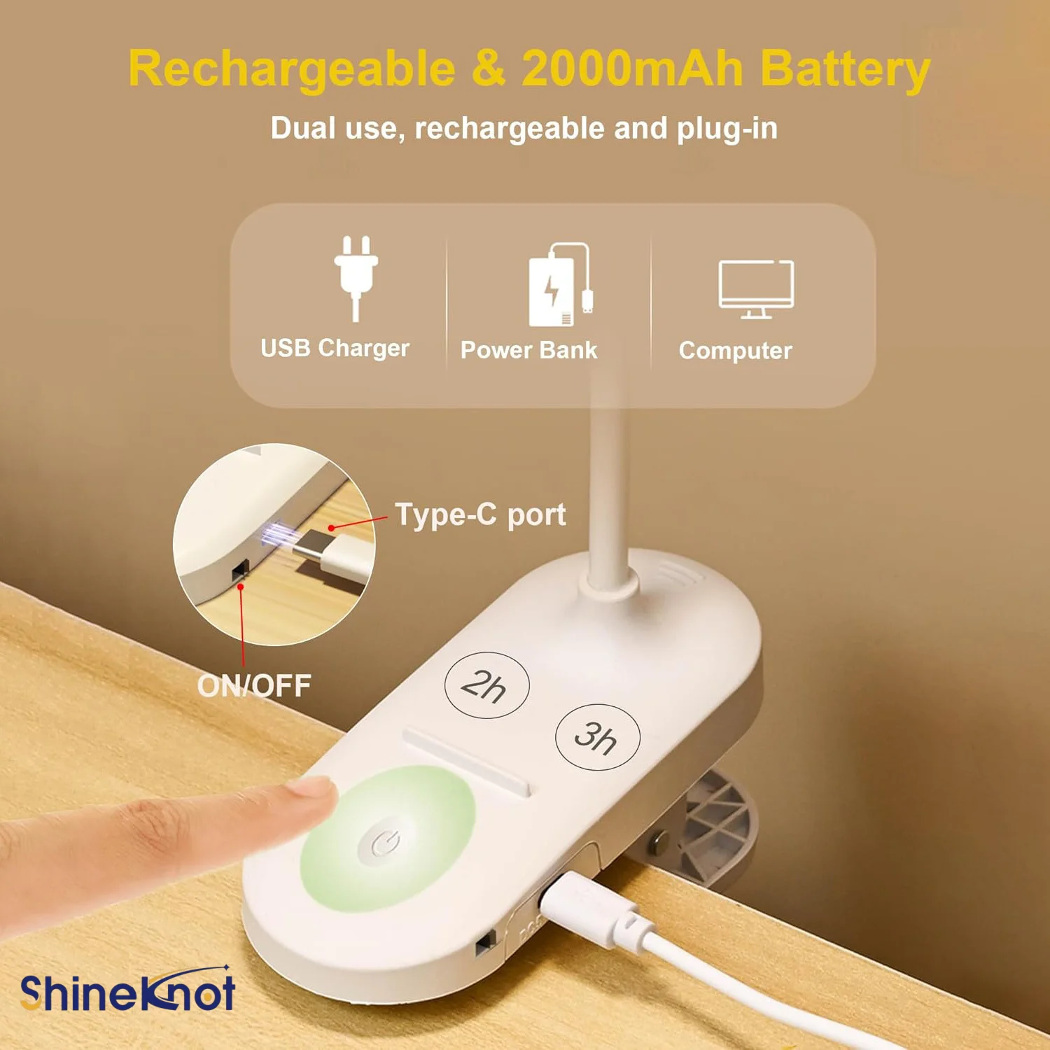 SHINEKNOT LED Eye-Care Reading Lamp 2-Colour Red White Light Touch Control Bedroom Red Light Sleep Lamp 670nm Desk Clamp Style