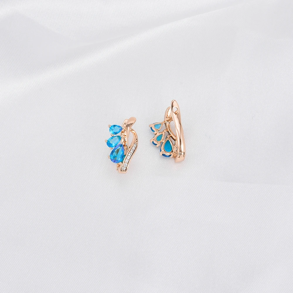 Luxury Geometric Blue Crystal Zircon Stud Earrings High Quality AAA Natural Stone Metal Earrings For Woman Wedding Party Jewelry