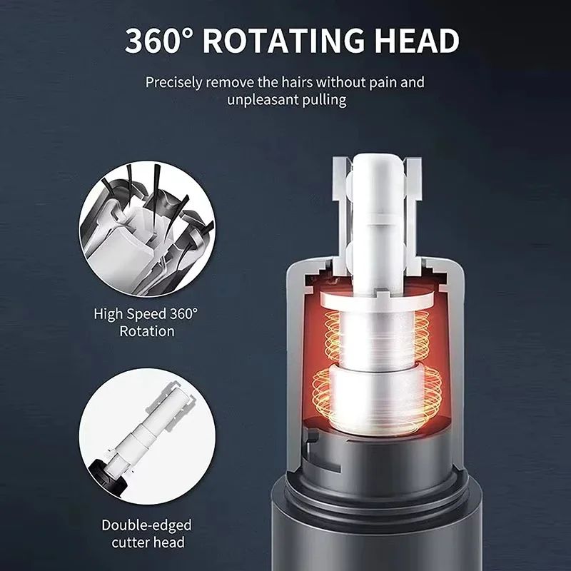 ماكينة تشذيب شعر الأنف الكهربائية 3 في 1 للرجال قابلة لإعادة الشحن لتنظيف شعر الأنف وإزالة شفرة سبيكة شعر الأنف