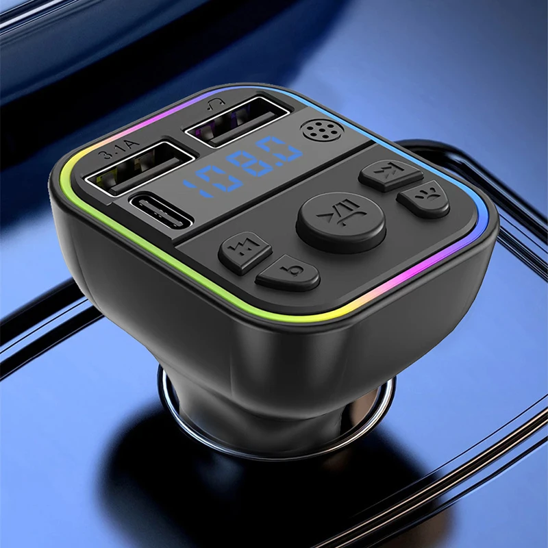 

Innovative Car Charger featuring Dual USB Type-C, Bluetooth 5.0 MP3 Player, FM Transmission & Mood Lighting RGB Lamp.