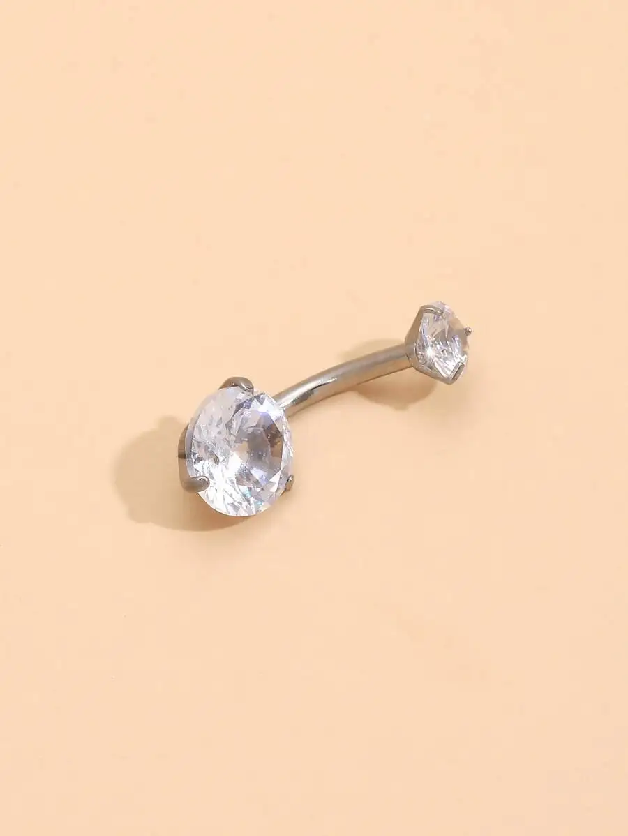 

Unisex Stainless Steel Navel Ring Featuring Oval And Small Faceted Crystal Accents For Punk-Inspired Body Jewelry