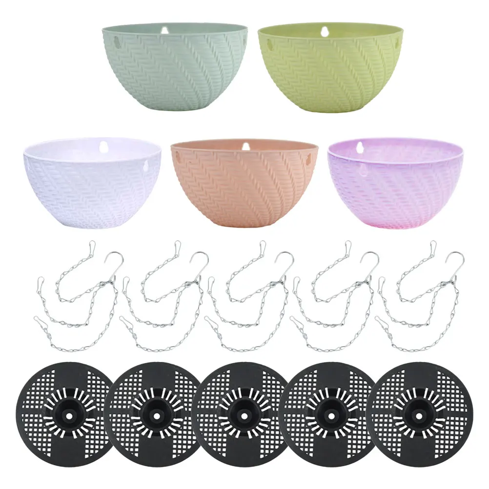 

5pcs Self Watering Hanging Basket Flower Pot Plastic Planter Garden Balcony Plants Container Durable