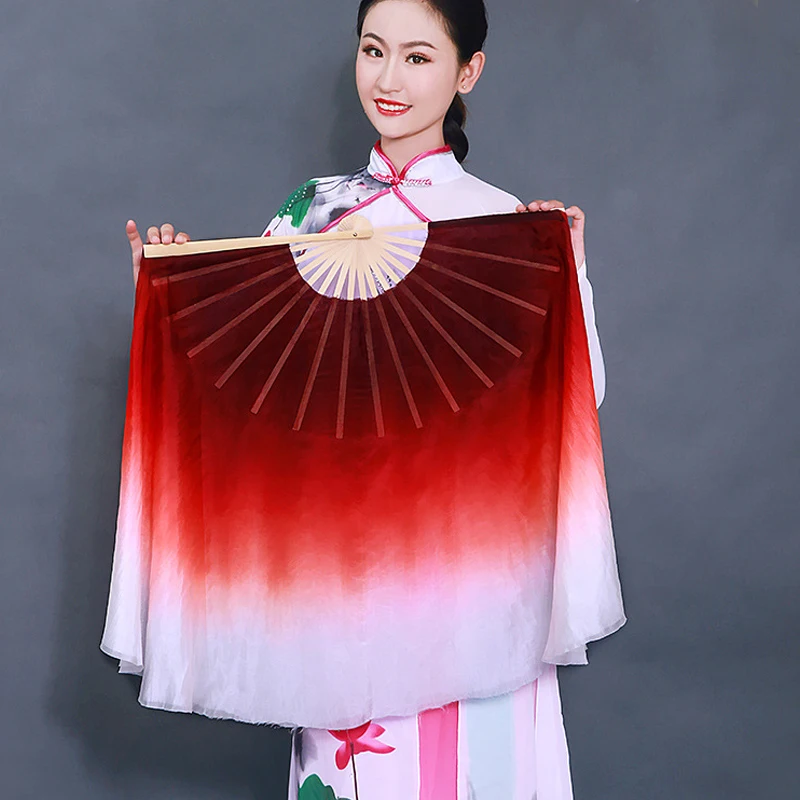 

Women Folk Dance Fan Gradient Color Classical Dance Practice Long Flowy Imitation Silk Fans Yangko Stage Performance Dance Props