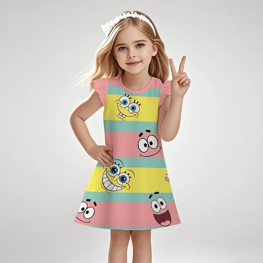 

Летнее платье Kawaii «Губка Боб», модная повседневная одежда с героями мультфильмов для детей 2–8 лет ​