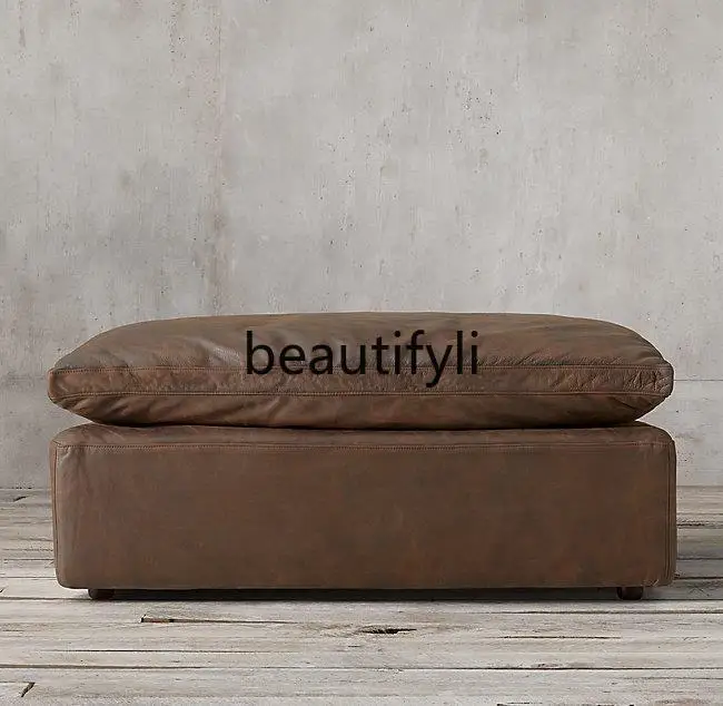 

French Country Retro Furniture Italian Sofa Stool Genuine Leather Footstool Bed End Dressing Stool