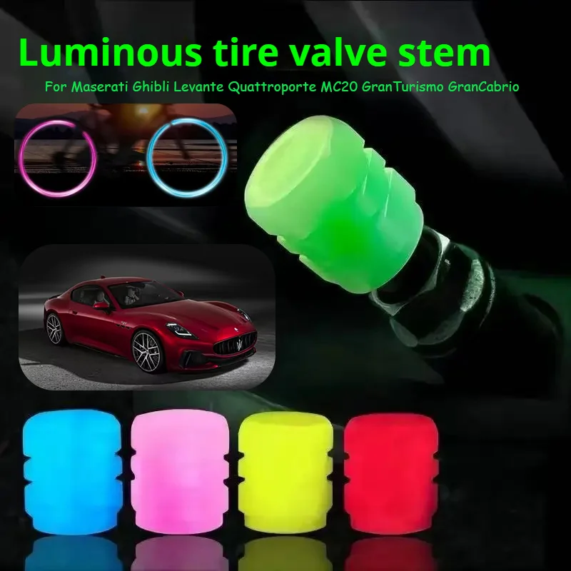 For Maserati 4pcs Luminous Valve Stem Cap, Universal Car Fluorescent Valve Stem Cap, Luminous Valve Stem Cap