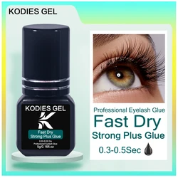 KODIES GEL Strong Plus Eyelash Glue 5g Black 0.3S-0.5S Fast Dry Lash Adhesive Extension Supplies Lift Waterproof Permania 8 Week