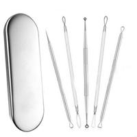5pcs Stainless Steel Acne Removal Needles Pimple Blackhead Remover with Travel for Case Professional Face Skin Care Tools for