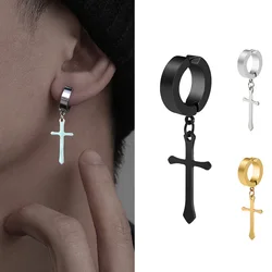 Boucles d'oreilles en titane pour hommes et femmes, en acier inoxydable, Punk, noir, Non Piercing, faux bijoux, cadeaux