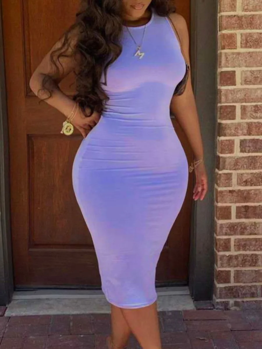 LW BASICS Plus Size dresses Round Neck Bodycon Dress sleeveless Bodycon Dress summer Party Vestidos Sexy maxi dress