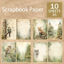10 Sheets A5 Size Forest Animal Owl Woodpecker Background Vintage Grunge Journal Planning Scrapbooking