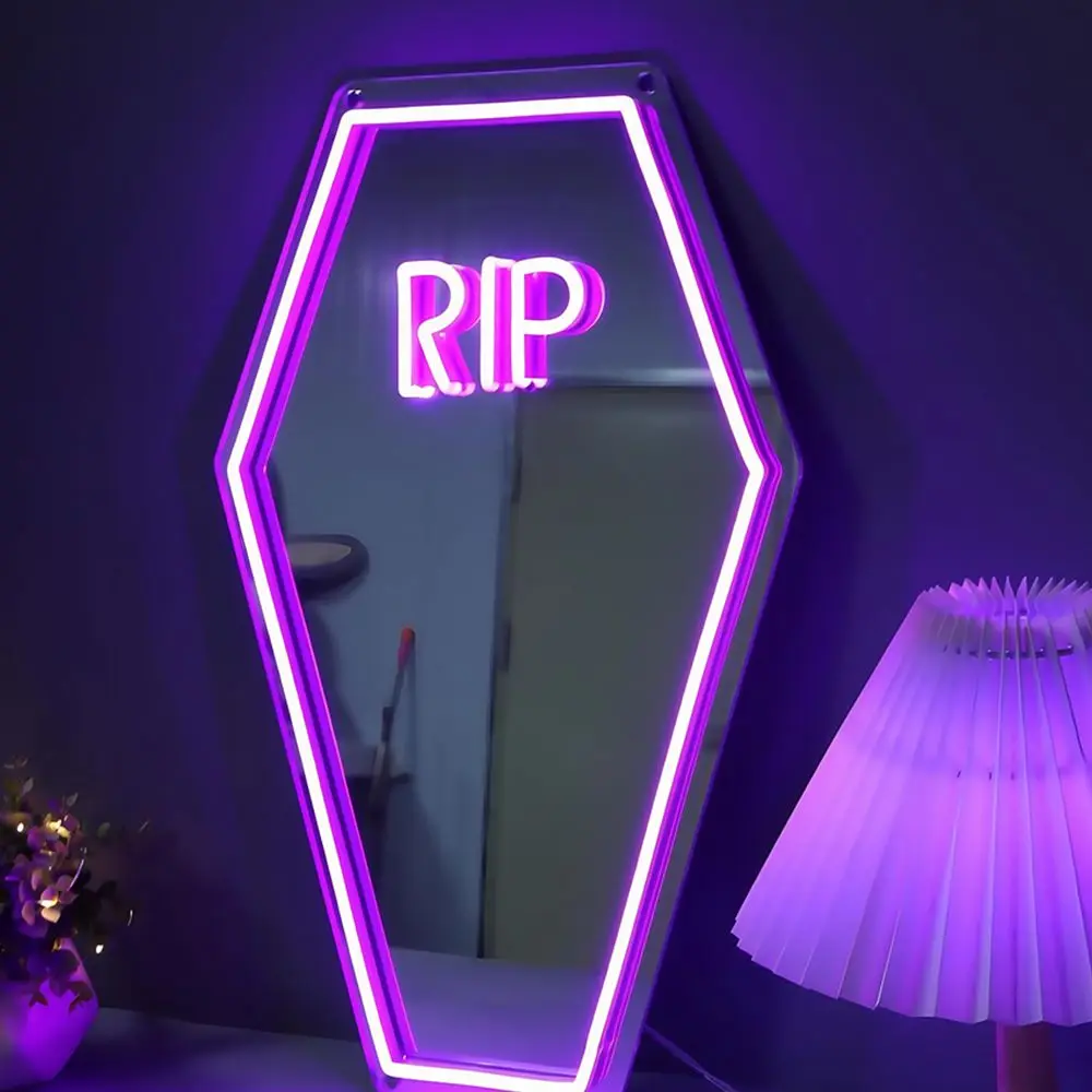 

Coffin Rip Mirror LED Neon Sign Light USB Powered and With Dimmable Switch For Bedrooms Studios and Holiday Partyarrangements