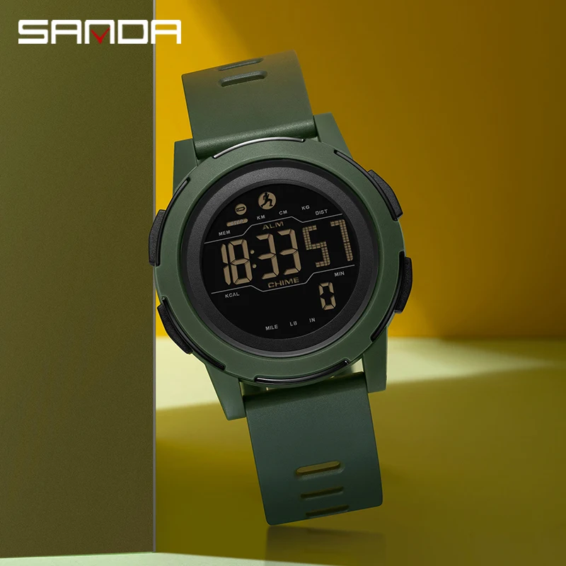 SANDA Top Men Intelligent Watches Sports Pedometer Calorie 50M Waterproof LED Luminous Digital Alarm Military Men Wristwatch