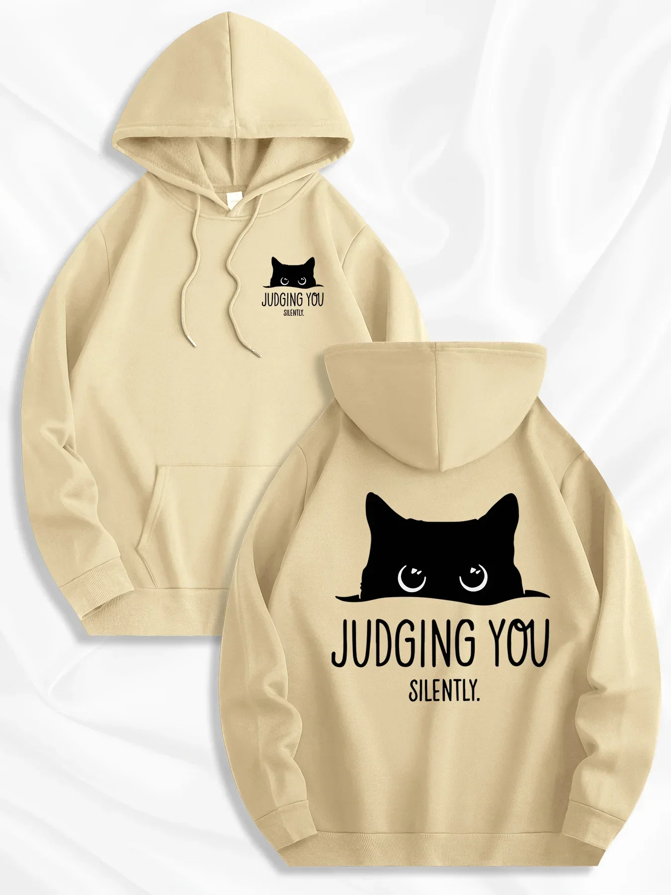 Funny Sly Black Cat Hoodie Judging You Silently Letter Graphic Sweatshirt Unisex Minimalist Trendy Streetwear   Daily Tops