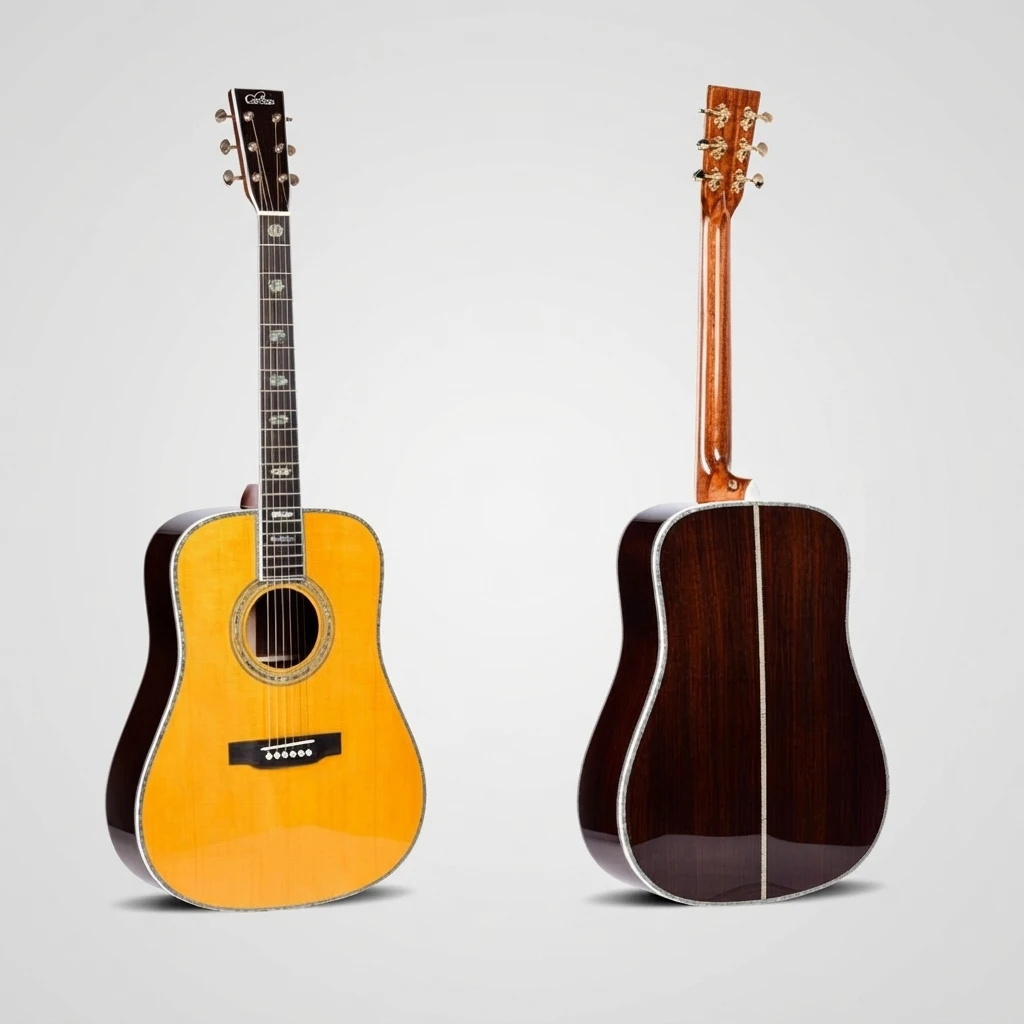 Solid‑Top Dreadnought Acoustic Guitar,Ebony Fingerboard Grade Sitka Spruce Top Vintage Gloss Yellow For Studio  Live Performance