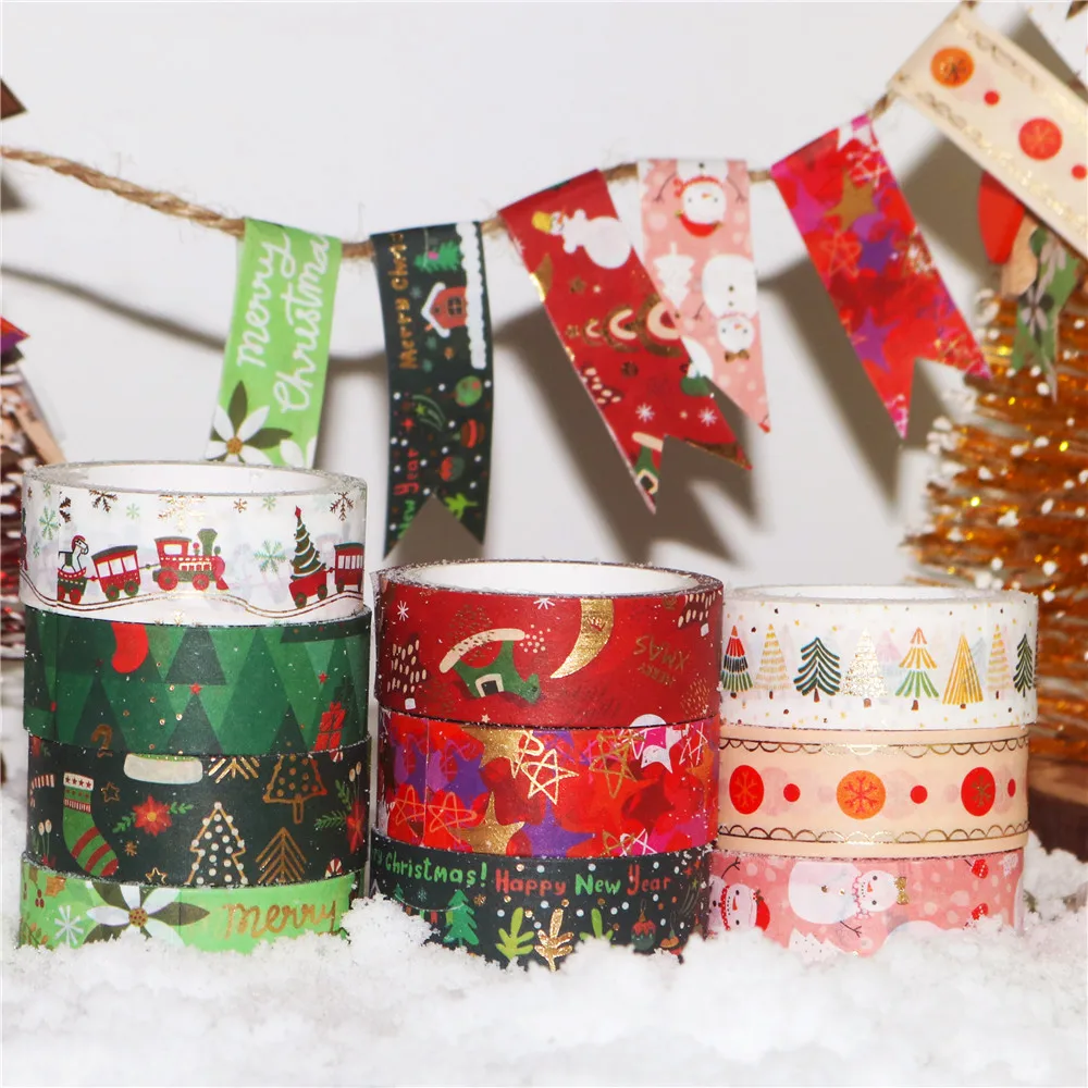 

10 pcs/set Christmas Theme Gilding Washi Tape Set Scrapbooking Diy Journal Stationery Masking Tapes Deco Art Supplies Gift