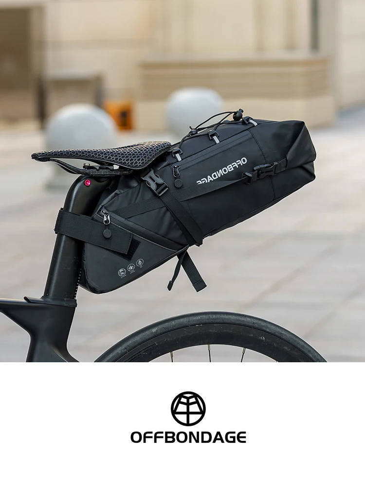 OFFBONDAGE 12L wasserdichte Fahrradsatteltasche, erweiterbare Fahrradtasche unter dem Sitz, Fahrrad-Aufbewahrungstasche hinten mit Kielsupport, reflektierend für MTB-Rennräder